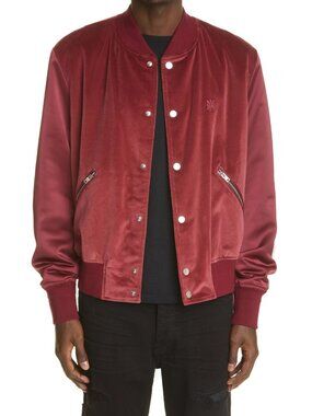 AMIRI Men's Velveteen & Satin Bomber Jacket in Burgundy Size IT 46 / S